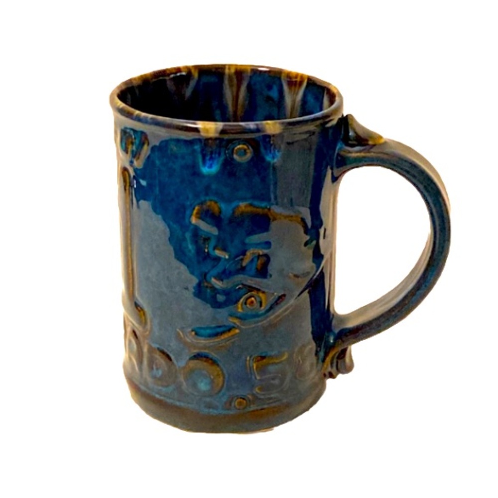 Castle Rock Pottery Cobalt Blue Glazed License Plate Ceramic Large Coffee Mug